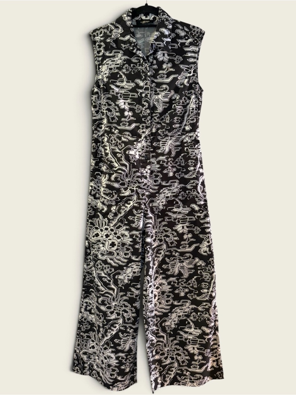 Rachel Comey Black White Print 100% Cotton Wide Leg Jumpsuit Size 2